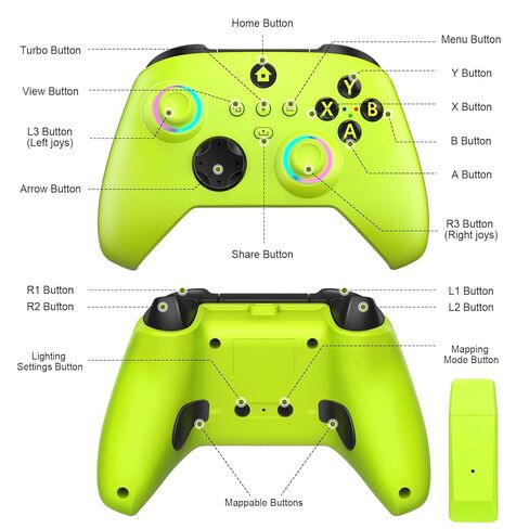 وحدة تحكم لاسلكية W&O متوافقة مع Xbox One، وXbox Series X/S، وXbox One X/S، والكمبيوتر الشخصي، مع ضوء RGB LED، وأزرار قابلة للتعيين، ومقبس سماعة رأس 3.5 مم، مع لوحة ألعاب محول لاسلكي 2.4 جيجا هرتز (فولت كهربائي) in Kuwait