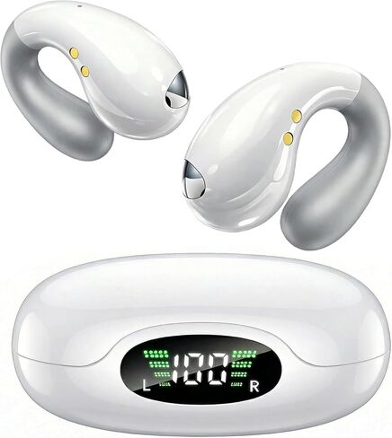 سماعات أذن Boytond Ultra Open Ear - سماعات أذن مريحة بمشبك على شكل عظمة، سماعات رأس مفتوحة فوق الأذن مع تصميم مقاوم للماء للجري وتمارين الجيم والرياضات الخارجية، أبيض أنيق in Kuwait