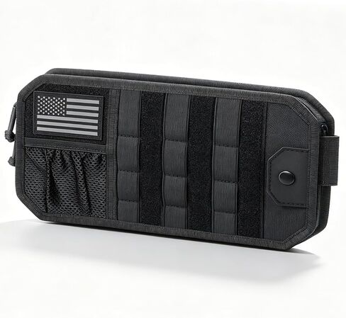Molle Car Sun Visor Organizer,Car Accessories with Zipper Visor Storage Pouch&Glasses Clip&Adjustable Straps, Semi-Rigid Molle Panel for Tactical Gears, Fits Most Vehicles, SUVs (Black) in Saudi Arabia