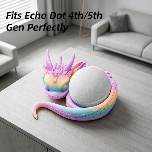حامل مكبر صوت على شكل تنين مطبوع ثلاثي الأبعاد - حامل ديكور خيالي لطيف لـ Echo Dot (الجيل الثالث/الرابع/الخامس)، ملحق سطح مكتب بلاستيكي للألعاب وديكور المنزل in Kuwait