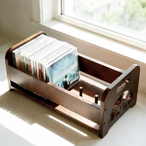 CD Holder,Solid Wood CD Stand and DVD Storage Rack for Display Premium DVD Organizer Rack with Handles for Home & Office Ideal for Music Enthusiasts Retro Style Dark Brown in Saudi Arabia