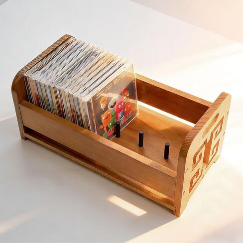 CD Holder,Solid Wood CD Stand and DVD Storage Rack for Display Premium DVD Organizer Rack with Handles for Home & Office Ideal for Music Enthusiasts Retro Style Dark Brown in Kuwait