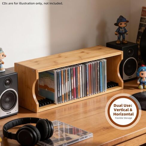 AriSen Bamboo CD Storage Rack, CD Record Rack, DVD Media Disc Rack, Storage & Display Rack for Vintage Music Records, CD Collection Case in Saudi Arabia