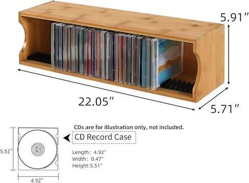 AriSen Bamboo CD Storage Rack, CD Record Rack, DVD Media Disc Rack, Storage & Display Rack for Vintage Music Records, CD Collection Case in Saudi Arabia