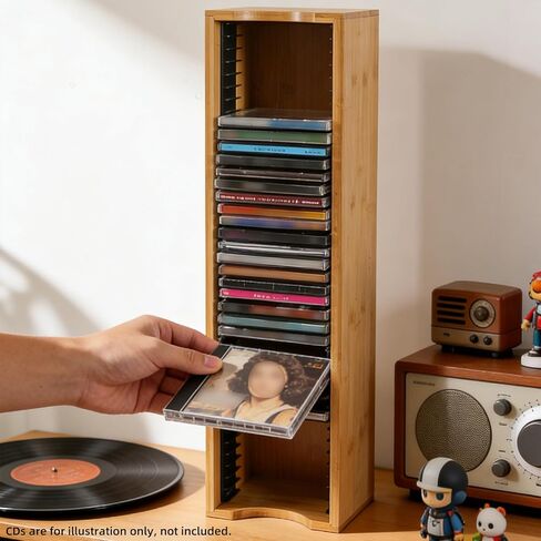 AriSen Bamboo CD Storage Rack, CD Record Rack, DVD Media Disc Rack, Storage & Display Rack for Vintage Music Records, CD Collection Case in Saudi Arabia