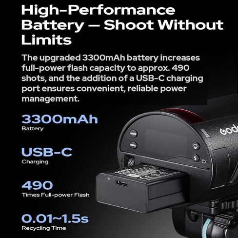 GODOX AD100 Pro II AD100Pro II 2.4G TTL1/8000 HSS 100W Pocket Flash,2850mAh Battery,60-100 Consecutive Full Power Pop,Color-Coded Group,0.01-1.5s Recycle for Canon Sony Nikon Fuji Olympus Panasonic in Saudi Arabia