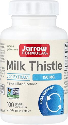 Jarrow Formulas Milk Thistle 150 mg With 30:1 Standardized Silymarin Extract, Dietary Supplement for Liver Function Support, 200 Veggie Capsules, 66-200 Day Supply in Kuwait
