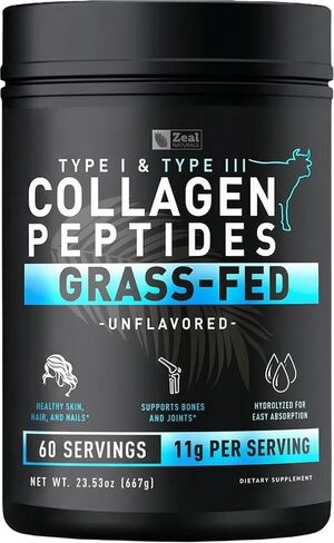 Pure Collagen Peptides Powder (11g | 60 Servings) Grass Fed Pasture-Raised Bovine Collagen Powder Hydrolyzed for Maximum Absorption ; Collagen Supplement for Joint Support, Hair & Skin in Kuwait