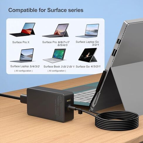 65W Surface Pro Laptop Charger for Microsoft Surface Pro 11,10, 9, 8, 7+, 7, 6, 5 Surface Laptop 5 Studio 4 Go 3 2, Surface Book 3 2 1, Surface Go Tablet, Support 36W, 44W in Saudi Arabia