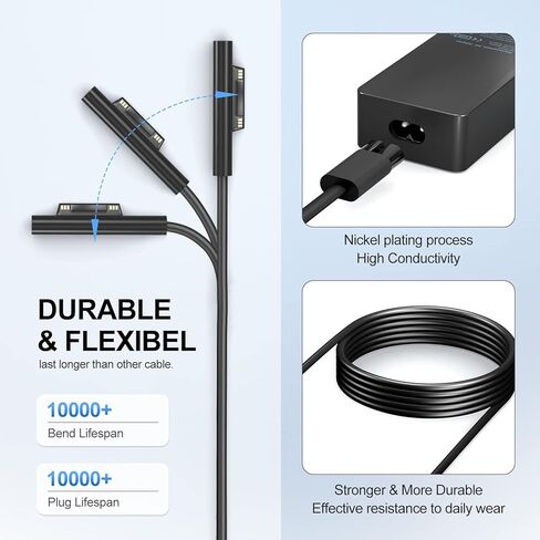 65W Surface Pro Laptop Charger for Microsoft Surface Pro 11,10, 9, 8, 7+, 7, 6, 5 Surface Laptop 5 Studio 4 Go 3 2, Surface Book 3 2 1, Surface Go Tablet, Support 36W, 44W in Saudi Arabia