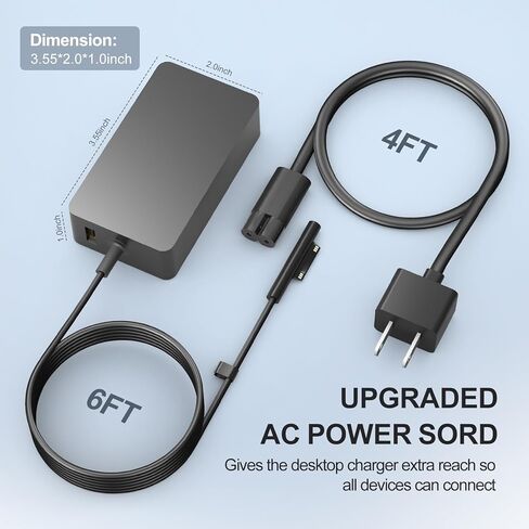 65W Surface Pro Laptop Charger for Microsoft Surface Pro 11,10, 9, 8, 7+, 7, 6, 5 Surface Laptop 5 Studio 4 Go 3 2, Surface Book 3 2 1, Surface Go Tablet, Support 36W, 44W in Saudi Arabia
