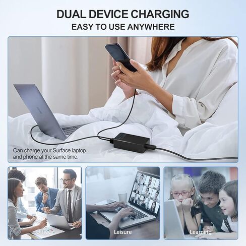 65W Surface Pro Laptop Charger for Microsoft Surface Pro 11,10, 9, 8, 7+, 7, 6, 5 Surface Laptop 5 Studio 4 Go 3 2, Surface Book 3 2 1, Surface Go Tablet, Support 36W, 44W in Saudi Arabia