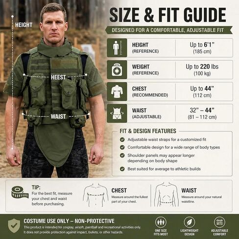 OTA Full Body Airsoft Vest for Paintball & Outdoor Training, Adjustable 600D Utility Vest with Detachable Neck, Shoulder & Groin Panels (Green) in Saudi Arabia