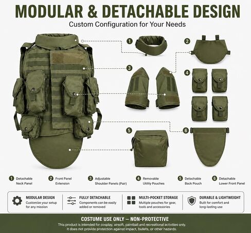 OTA Full Body Airsoft Vest for Paintball & Outdoor Training, Adjustable 600D Utility Vest with Detachable Neck, Shoulder & Groin Panels (Green) in Saudi Arabia