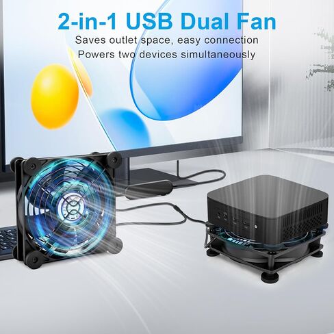 مروحة USB 120 مم من ELZO، مروحة كمبيوتر مزدوجة هادئة ومتغيرة السرعة بشكل مستمر لجهاز الاستقبال DVR بلاي ستيشن إكس بوكس ​​وخزانة الكمبيوتر وجهاز التوجيه وتبريد التلفزيون in Kuwait