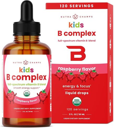 NutraChamps Vitamin B Complex Liquid Drops | B Vitamins Complex Supplement with B1, B2, B3, B6, B7, B9 & Methyl B12 Drops for Adults & Kids | Vegan Berry Flavor 2oz | 60 Servings / 2 Month Supply in Kuwait