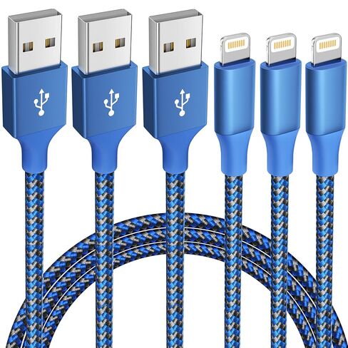 3 قطع من شاحن iPhone بطول 10 أقدام، سلك شحن سريع معتمد من MFi، كابل Lightning من النايلون المضفر، سلك شاحن iPhone متوافق مع iPhone 14 13 12 11 Pro Max XR XS X 8 7 6 Plus SE والمزيد in Saudi Arabia