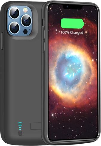 حافظة بطارية لهاتف iPhone 12 Pro Max وiPhone 13 Pro Max، حافظة شاحن بطارية ممتدة قابلة لإعادة الشحن بقدرة 6000 مللي أمبير في الساعة، أضف 100% عصير إضافي (6.7 بوصة) أسود in Kuwait