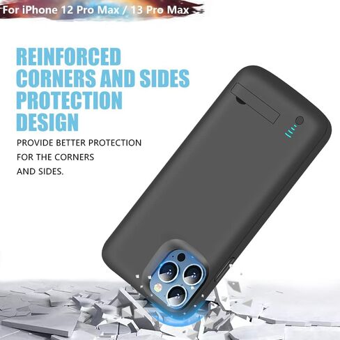 حافظة بطارية لهاتف iPhone 12 Pro Max وiPhone 13 Pro Max، حافظة شاحن بطارية ممتدة قابلة لإعادة الشحن بقدرة 6000 مللي أمبير في الساعة، أضف 100% عصير إضافي (6.7 بوصة) أسود in Kuwait