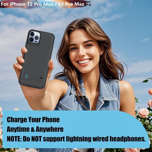 حافظة بطارية لهاتف iPhone 12 Pro Max وiPhone 13 Pro Max، حافظة شاحن بطارية ممتدة قابلة لإعادة الشحن بقدرة 6000 مللي أمبير في الساعة، أضف 100% عصير إضافي (6.7 بوصة) أسود in Kuwait