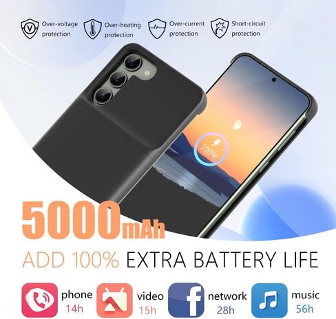[حافظة بطارية مطورة لهاتف Samsung Galaxy S23، حافظة شاحن بطارية ممتدة قابلة لإعادة الشحن بقدرة 5000 مللي أمبير في الساعة، أضف 100% عصير إضافي (6.1 بوصة) أسود in Kuwait