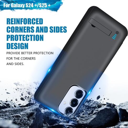[حافظة بطارية مطورة لهاتف Samsung Galaxy S25+ / S24+، حافظة شاحن بطارية ممتدة قابلة لإعادة الشحن بقدرة 5000 مللي أمبير في الساعة، أضف 100% عصير إضافي (6.7 بوصة) أسود in Kuwait