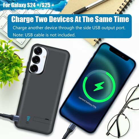 [حافظة بطارية مطورة لهاتف Samsung Galaxy S25+ / S24+، حافظة شاحن بطارية ممتدة قابلة لإعادة الشحن بقدرة 5000 مللي أمبير في الساعة، أضف 100% عصير إضافي (6.7 بوصة) أسود in Kuwait