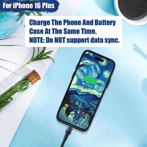 حافظة بطارية لهاتف iPhone 16 Plus، حافظة شحن/شاحن بطارية ممتدة قابلة لإعادة الشحن بقدرة 6000 مللي أمبير في الساعة، أضف عصيرًا إضافيًا بنسبة 100% (6.7 بوصة) أسود in Kuwait