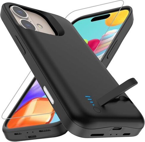حافظة بطارية لهاتف iPhone 16 (6.1 بوصة) بقدرة 5000 مللي أمبير في الساعة، حافظة شحن ممتدة رفيعة قابلة لإعادة الشحن، حافظة شاحن هاتف واقية محمولة مع بنك طاقة للبطارية مع حامل لهاتف iPhone 16 - أسود in Saudi Arabia