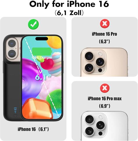 حافظة بطارية لهاتف iPhone 16 (6.1 بوصة) بقدرة 5000 مللي أمبير في الساعة، حافظة شحن ممتدة رفيعة قابلة لإعادة الشحن، حافظة شاحن هاتف واقية محمولة مع بنك طاقة للبطارية مع حامل لهاتف iPhone 16 - أسود in Saudi Arabia