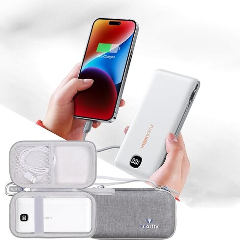 Case for VEEKTOMX Portable Charger with Built in Cables 10000mAh / 20000mAh Power Bank for iPhone with AC Wall Plug - Hard Protective Travel Carrying Storage Bag (Grey) in Saudi Arabia