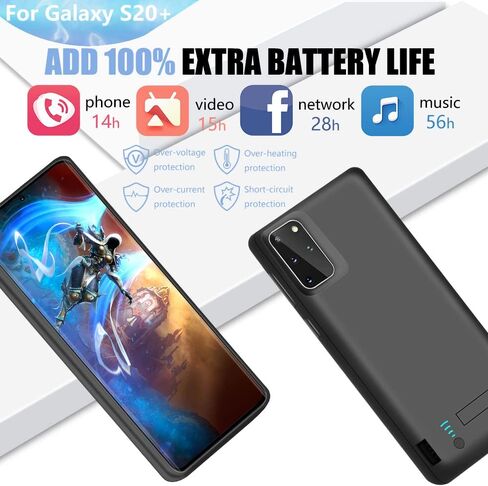 حافظة بطارية لهاتف سامسونج جالاكسي S20+ بلس 5G، حافظة شحن بطارية ممتدة قابلة لإعادة الشحن بقدرة 6000 مللي أمبير في الساعة، أضف 100% عصير إضافي (6.7 بوصة) أسود in Kuwait