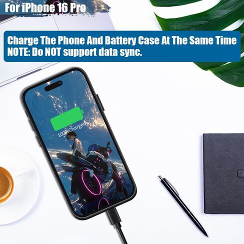 حافظة بطارية لهاتف iPhone 16 Pro، حافظة شحن/شاحن بطارية ممتدة قابلة لإعادة الشحن بقدرة 5000 مللي أمبير في الساعة، أضف عصيرًا إضافيًا بنسبة 100% (6.3 بوصة) أسود in Kuwait