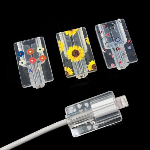 4PCS Cell Phone Type-C Charger Case Protector Flower Floral Pattern Design Protective Cover for Charger Cable and Adapter Shockproof Cover to Prevent Scratches and Damage in Saudi Arabia
