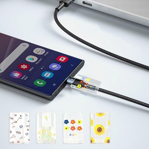 4PCS Cell Phone Type-C Charger Case Protector Flower Floral Pattern Design Protective Cover for Charger Cable and Adapter Shockproof Cover to Prevent Scratches and Damage in Saudi Arabia