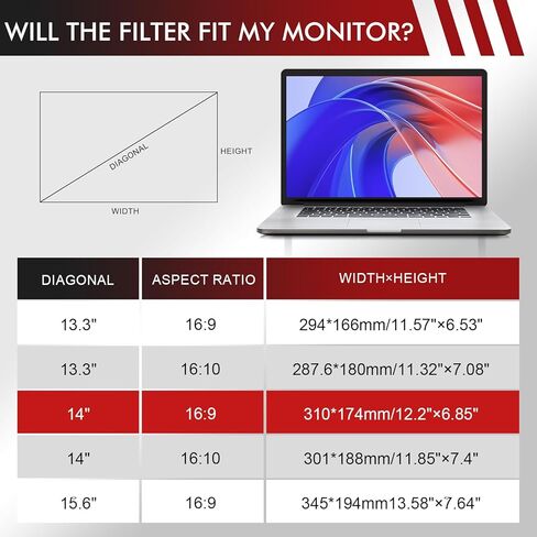 LAMA 2 PACK 14 Inch Universal Laptop Privacy Screen Filter for 14" Laptop (16:9), Anti-Blue Light/Anti-Glare/Anti UV Privacy Screen Protector (WxH: 310mm*174mm) with Privacy Protection/Eye Protection in Saudi Arabia