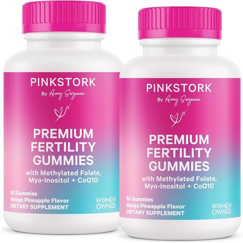 Pink Stork Fertility Gummies, Support Conception and Hormone Balance for Women with Inositol, Folic Acid, and Vitamin B6, Prenatal Fertility Supplements for Women - Strawberry, 90 Count in Kuwait