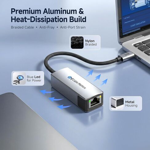 Cable Matters محول USB C إلى 10 جيجابت إيثرنت، محول 10 جيجابت من النوع C إلى إيثرنت، متوافق مع USB4 وThunderbolt 5/4/3، حرارة منخفضة وصامتة، سرعة في العالم الحقيقي: ~ 7 جيجابت في الثانية على نظام التشغيل Windows / ~ 5 جيجابت في الثانية على نظام التشغيل ma in Saudi Arabia