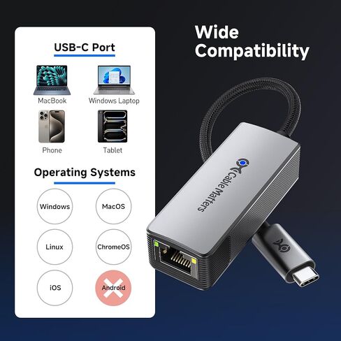 Cable Matters محول USB C إلى 10 جيجابت إيثرنت، محول 10 جيجابت من النوع C إلى إيثرنت، متوافق مع USB4 وThunderbolt 5/4/3، حرارة منخفضة وصامتة، سرعة في العالم الحقيقي: ~ 7 جيجابت في الثانية على نظام التشغيل Windows / ~ 5 جيجابت في الثانية على نظام التشغيل ma in Saudi Arabia