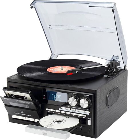Vintage 9 in 1 Record Player with Bluetooth, 3-Speed Turntable, AM/FM Radio, CD & Cassette Player, USB/SD Playback, Remote Control, Aux Input, Headphone Jack in Saudi Arabia