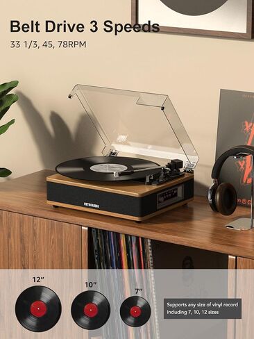 Vinyl Record Player with Built-in Speakers Bluetooth Record Player Support Bluetooth in & Out High Fidelity 3-Speed Turntable with AT-3600L Magnetic Cartridge Support RCA Output Auto Stop in Saudi Arabia
