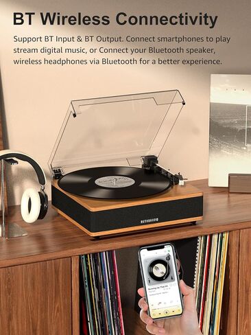 Vinyl Record Player with Built-in Speakers Bluetooth Record Player Support Bluetooth in & Out High Fidelity 3-Speed Turntable with AT-3600L Magnetic Cartridge Support RCA Output Auto Stop in Saudi Arabia