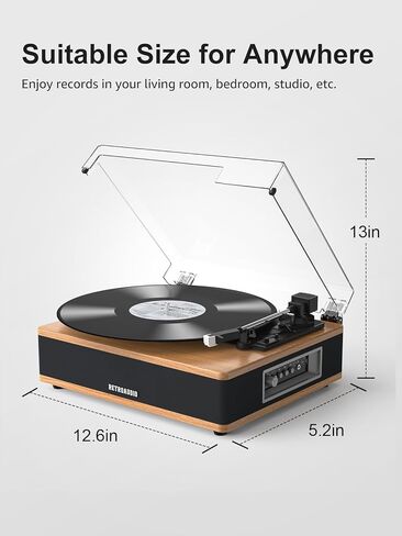 Vinyl Record Player with Built-in Speakers Bluetooth Record Player Support Bluetooth in & Out High Fidelity 3-Speed Turntable with AT-3600L Magnetic Cartridge Support RCA Output Auto Stop in Saudi Arabia