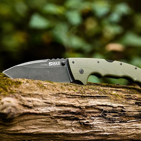 Cold Steel 5 Max 5-Inch S35VN Steel Drop Point Durable Resistant Blade Everyday Carry Outdoor Hunting Tactical Folding Pocket Knife with Dark Green G10 Ergonomic Handle & Tri-Ad Lock in Saudi Arabia