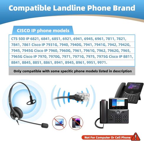 سماعات هاتف Arama لهواتف المكتب RJ600C1 RJ9 سماعة رأس سلكية مع ميكروفون بخاصية إلغاء الضوضاء للهواتف المكتبية وسماعة رأس أرضية مع ميكروفون متوافق مع هاتف مكتب Cisco in Saudi Arabia