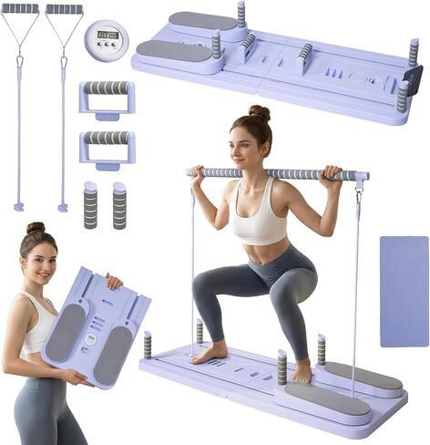 Pilates Board Set - Pilates Reformer, Multi-Foldable Pilates Reformer Set, Portable Pilates Reformer, Trainer Machine for Home Workout with Timer, Ab, Core, Fitness, Exercise (Purple) in Saudi Arabia