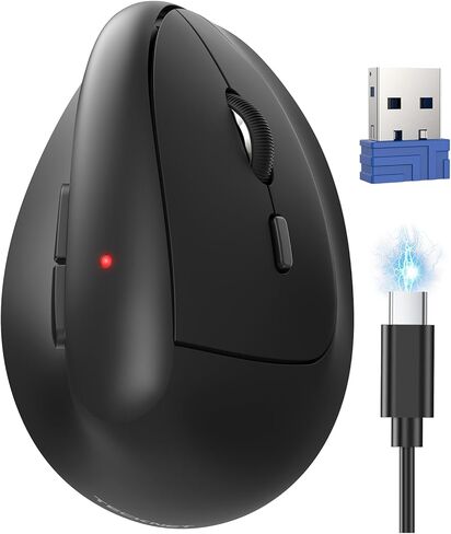 TECKNET Ergonomic Mouse, Wireless Bluetooth Vertical Mouse (BT5.3/3.0 & 2.4G) Rechargeable 4800 DPI Optical Mouse with 6 Adjustable DPI, Quiet Clicks, USB A Receiver, 6 Buttons - Wide Compatibility in Saudi Arabia