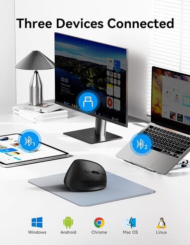 TECKNET Ergonomic Mouse, Wireless Bluetooth Vertical Mouse (BT5.3/3.0 & 2.4G) Rechargeable 4800 DPI Optical Mouse with 6 Adjustable DPI, Quiet Clicks, USB A Receiver, 6 Buttons - Wide Compatibility in Saudi Arabia