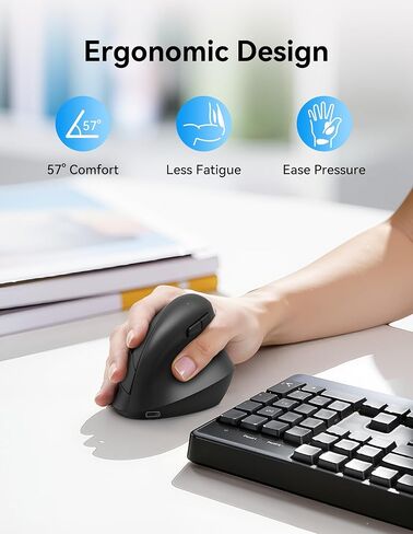 TECKNET Ergonomic Mouse, Wireless Bluetooth Vertical Mouse (BT5.3/3.0 & 2.4G) Rechargeable 4800 DPI Optical Mouse with 6 Adjustable DPI, Quiet Clicks, USB A Receiver, 6 Buttons - Wide Compatibility in Saudi Arabia