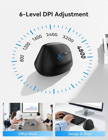 TECKNET Ergonomic Mouse, Wireless Bluetooth Vertical Mouse (BT5.3/3.0 & 2.4G) Rechargeable 4800 DPI Optical Mouse with 6 Adjustable DPI, Quiet Clicks, USB A Receiver, 6 Buttons - Wide Compatibility in Saudi Arabia